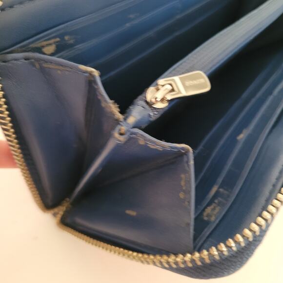 Coach Accordion Zip Wallet Tea Rose Floral Print Coated Canvas Blue Red F57649 - Picture 7 of 11